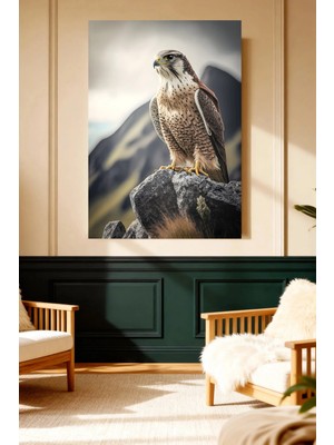 Mushen Studio Zirvedeki Şahin Yırtıcı Kuş ve Dağ Manzaralı Kanvas Tablo Ofis Duvar Dekoru