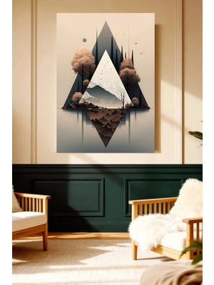 Mushen Studio Geometrik Dağ ve Ağaç Manzarası Kanvas Tablo