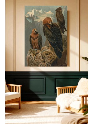Mushen Studio Sakallı Akbaba Dağ Zirvesi Vintage Kanvas Tablo Büyük Boy Yağlıboya Tarzı Kuş Resmi