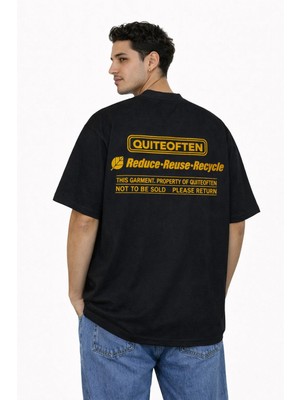 Camblys Kadın Erkek Unisex Quiteoftenn Sırt Yazı Baskılı Oversize Kalın Kumaş Bol Kesim Pamuklu T-Shirt