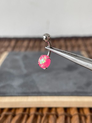 Aida Jewelss %100 Cerrahi Çelik  Opal Fuşya Taş Çelik Göbek Piercing