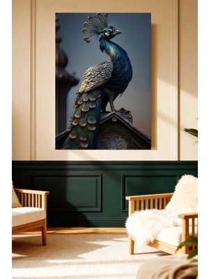 Kanvas Tablo Tavus Kuşu Mavi Tüy Lüks Doğa Dekor Hd Baskı Mushen Studio