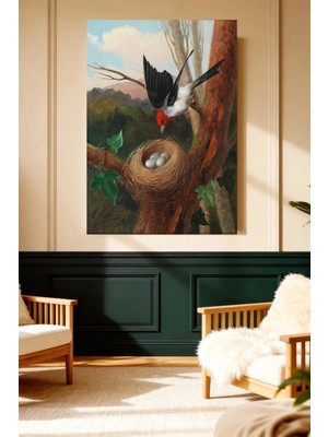 Mushen Studio Yuvada Kuş ve Yumurtalar Doğa Temalı Kanvas Tablo