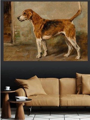 Mushen Studio Kahverengi Tazı Köpek Portresi Vintage Kanvas Tablo Büyük Boy Yağlıboya Tarzı Köpek Resmi