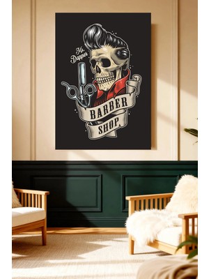 Mushen Studio Mr Dapper Barber Shop Skull Makas Tıraş Kanvas Tablo