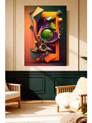 Mushen Studio Soyut 3D Geometrik Dalga Toplar Turuncu Yeşil Kanvas Tablo
