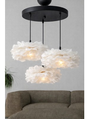 Luxora Design Beyaz Çiçek Tasarım 3’lü Sarkıt Avize – Zarif, Modern, Minimal, Şık ve Dekoratif