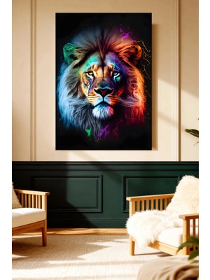 Mushen Studio Renkli Aslan Portresi Neon Neon Efekt Kanvas Tablo