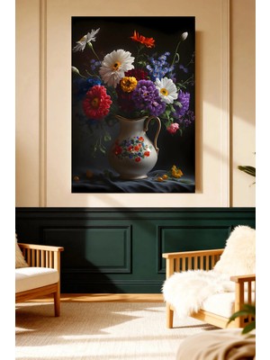 Mushen Studio Renkli Çiçek Vazosu Sanat Baskısı Kanvas Tablo