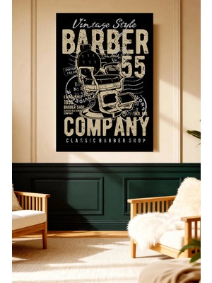 Mushen Studio Vintage Barber Shop 1955 Koltuk Retro Kanvas Tablo Solvent Baskı Erkek Dekoru Duvar