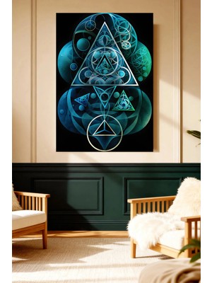 Mushen Studio Geometrik Üçgen Dalga Mandala Soyut Kanvas Tablo Solvent Baskı Modern Sanat Duvar