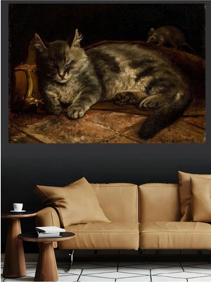 Mushen Studio Uyuyan Kedi ve Fare Kanvas Tablo Klasik Duvar Dekoru Sanat Eseri Çerçevesiz Ev Ofis