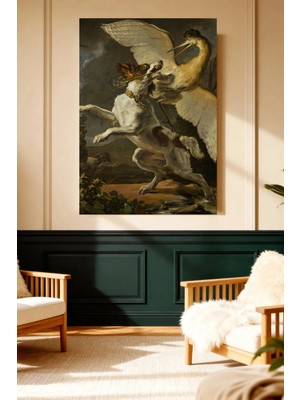 Mushen Studio Av Köpeği Turna Kuşu Mücadele Vintage Kanvas Tablo Solvent Baskı Hayvan Sanatı Duvar