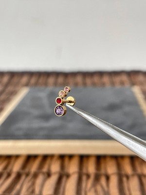 Aida Jewelss %100 Cerrahi Çelik Dörtlü Mix 2 Taş Altın Tragus Helix Conch Piercing