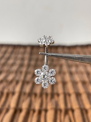 Aida Jewelss Yüksek Kalite G23 Titanium Çiçek Zirkon Titanyum Göbek Piercing