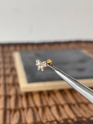 Aida Jewelss Yüksek Kalite G23 Titanium Fiyonk Zirkon Altın Titanyum 6x1.2mm Labret Piercing