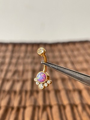 Aida Jewelss Yüksek Kalite G23 Titanium Mor Opal Taş  Titanyum Göbek Piercing
