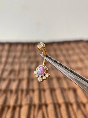 Aida Jewelss Yüksek Kalite G23 Titanium Pembe Opal Taş Altın Titanyum Göbek Piercing