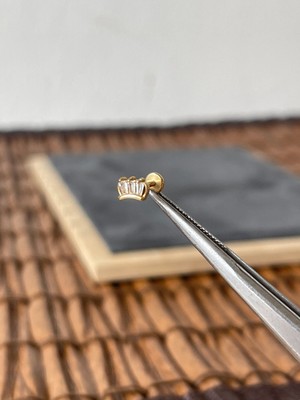 Aida Jewelss %100 Cerrahi Çelik Taç Zirkon 6x1.2mm Altın Labret Piercing