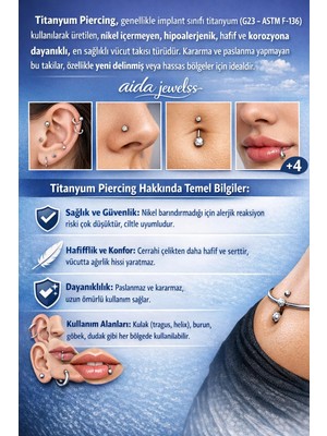 Aida Jewelss Yüksek Kalite G23 Titanium Ay Altın Titanyum 6x1.2mm Labret Piercing