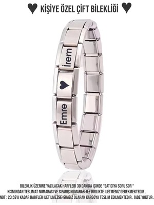 C&On Design  Isim Yazılı Italyan Charm Çelik Bileklik Sevgiliye Hediye - Çift Bilekliği (1 Adet)