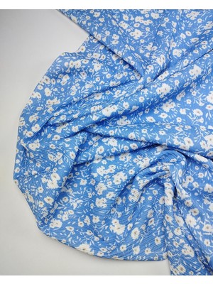 Kumaş Parça Mavi Üzeri Çiçek Desenli Bürümcüklü Jarse Kumaş 135X240CM