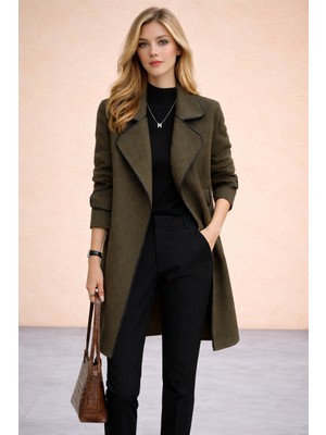 Barbora Kaşe Kadın Şık Tasarım Yaka Kaban ve Kemer