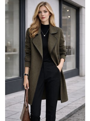 Barbora Kaşe Kadın Şık Tasarım Yaka Kaban ve Kemer