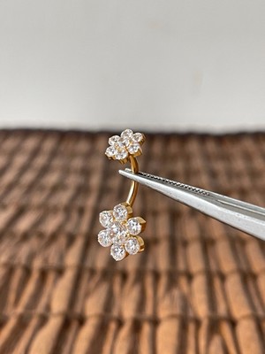 Aida Jewelss Yüksek Kalite G23 Titanium Çiçek Zirkon Altın Titanyum Göbek Piercing