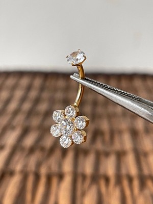Aida Jewelss Yüksek Kalite G23 Titanium Çiçek Zirkon Altın Titanyum Göbek Piercing
