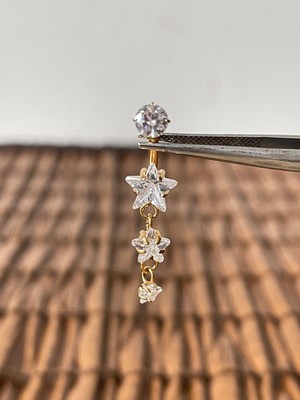 Aida Jewelss Yüksek Kalite G23 Titanium  3 Yıldız Sallantı Zirkon Altın Titanyum Göbek Piercing