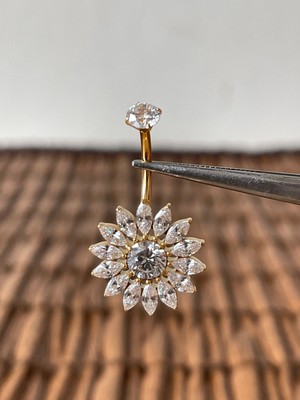 Aida Jewelss Yüksek Kalite G23 Titanium Markiz Çiçek Zirkon Altın Titanyum Göbek Piercing