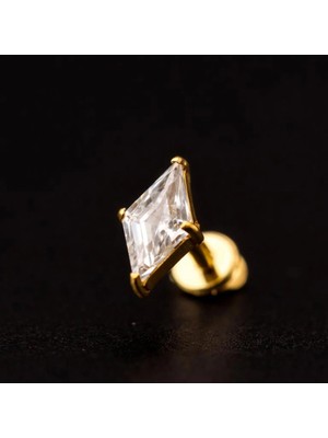 Aida Jewelss Yüksek Kalite G23 Titanium  Baklava Zirkon Altın Titanyum 6x1.2mm Labret Piercing