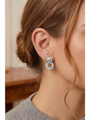 Petek Aksesuar Baget Taşlı Stud Kaplan Küpe