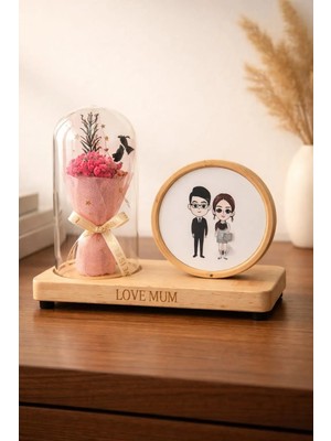 Yaratıcı Sanatlar Atölyesi Masa Üstü Romantik Ahşap Çerçeve & Işıklı Çiçek Buketi Fanus Gece Lambası Hediyelik