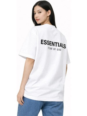 Camblys Kadın Erkek Unisex Essentıals Sırt Baskılı Oversize Kalın Kumaş Bol Kesim Pamuklu T-Shirt
