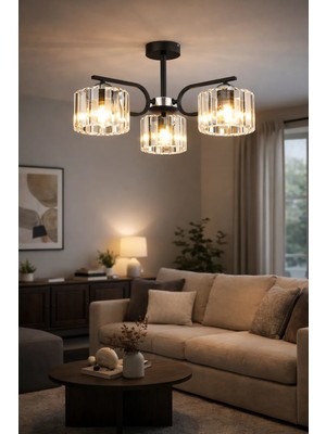 ESSLİGHT NEHİR 3 LÜ PLAFONYER AVİZE KRİSTAL TAŞLI MODERN DEKORATİF AYDINLATMA