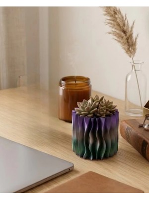 Balcali Modern Dalgalı Yüzey Tasarımlı Mor 3D Dekoratif Saksı Vazo - DE0024-5KHRW4