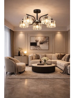 ESSLİGHT NEHİR 5 Lİ PLAFONYER AVİZE KRİSTAL TAŞLI MODERN DEKORATİF AYDINLATMA