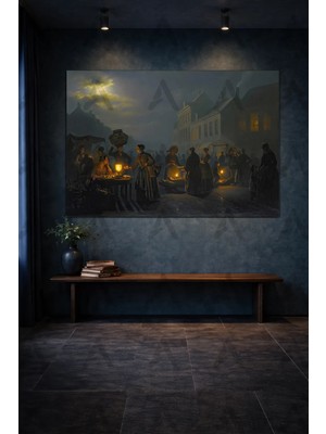 Artease Petrus van Schendel Alacakaranlık'ta Pazar Yeri (1835) Kanvas Tablo