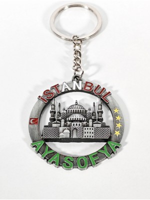 Moncuk Design Istanbul Ayasofya Temalı Yuvarlak Anahtarlık Eskitme Gümüş – Tarihi ve Kültürel Şık Çanta & Anahtar