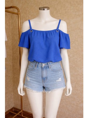 Aleksandrit Butik Lacivertaskılı Bluz