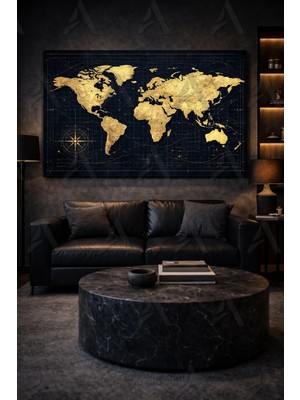 Artease Modern Altın Tonlu Dünya Haritası Kanvas Tablo