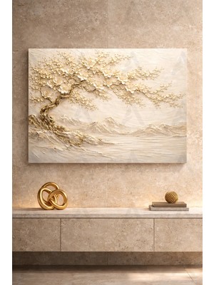 Artease Soyut Altın Çiçekli Manzara Kanvas Tablo