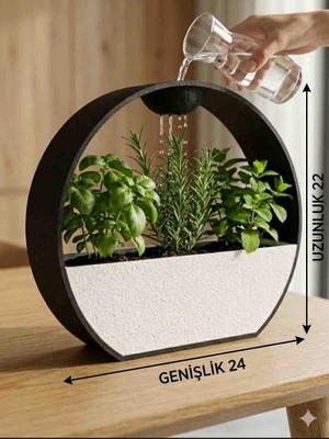 DenizCanlilari Modern Halkalı Dekoratif Saksı - Sulama Hazneli  Saksı - 22X24 cm