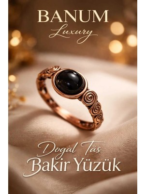 Banum Luxury Doğal Oniks (Onyx) Taşlı El Işi Tasarım Bakır Yüzük