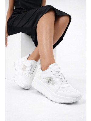 Slipcat Taşlı Işıltılı Trend 5 cm Platform Kadın Sneaker Kalın Taban Spor Ayakkabı