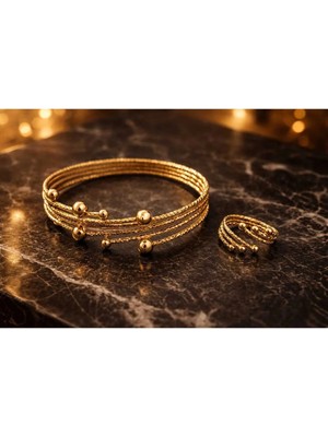 Banum Luxury Altın Tonlu Bileklik ve Yüzük Setı