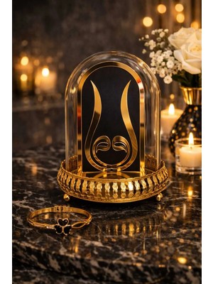 Banum Luxury Lüx Altın Detaylı Şık Tasarımlı Özel Dekor Cam Fanus ve Tarz Çelik Bileklik