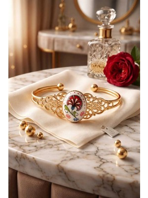 Banum Luxury Kütahya Seramik Taşlı Bakır Lak Kaplama El Işi Tasarım Bileklik